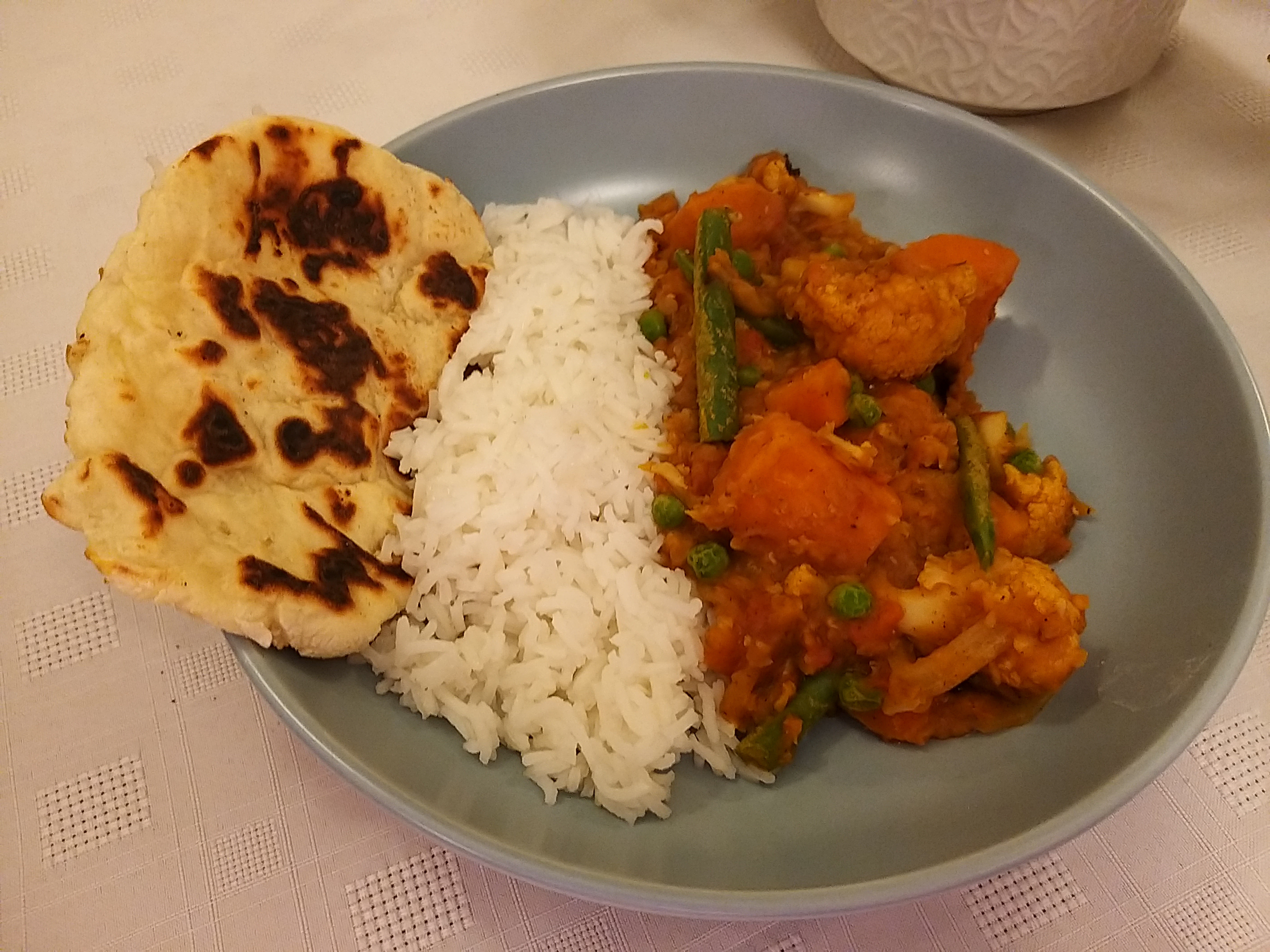 gluten free vegetable curry with my easy flatbreads recipe